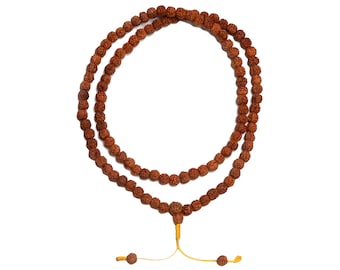 Chapelet mala Graines de Rudraksha 8 mm | Fabriqué à la main au Népal | Bijoux bouddhistes pour la méditation