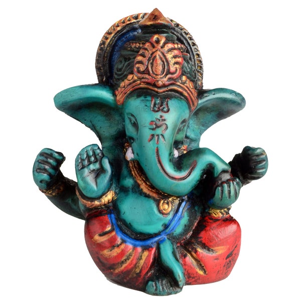 Statue de Ganesha du dieu éléphant hindou peint 6,5 cm en résine (résine de moulage) turquoise | Ganesh | Fait à la main au Népal - figurine