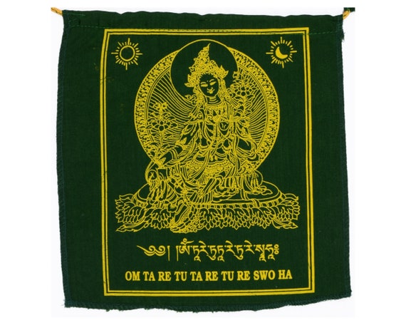 Auténticas Bandetas Tibetanas de oración con Tara Verde 24 cm x 21 cm