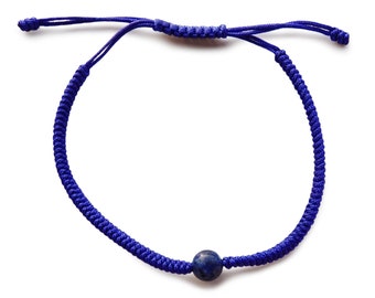 Bracelet porte-bonheur tibétain - bleu avec perle lapizlasuli | Fabriqué à la main au Népal