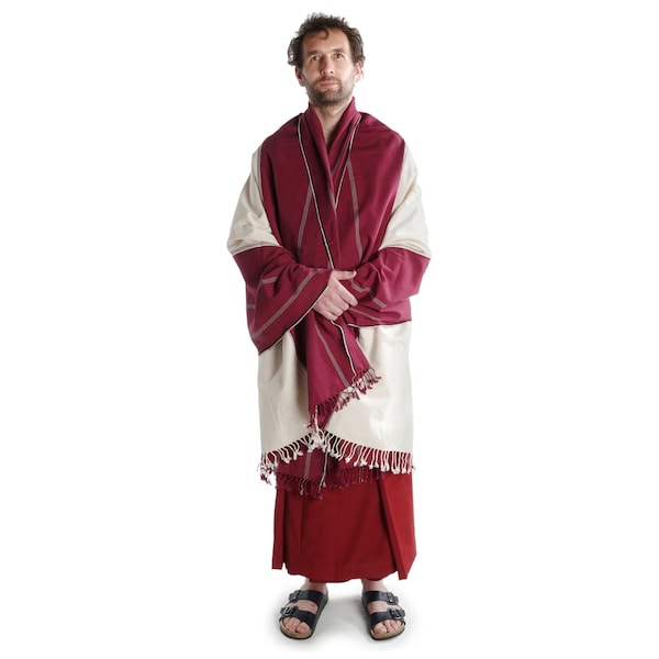 Buddhist meditation shawl white red | Handcrafted from Nepal | Meditation & Yoga | Buddhapur