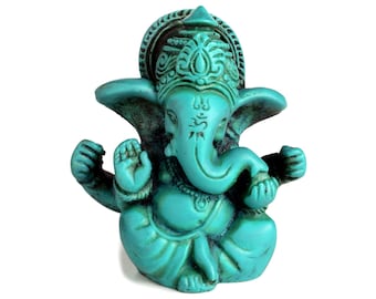 Statue de Ganesha turquoise Dieu éléphant hindou 6,5 cm en résine (résine de moulage) turquoise | Ganesh | Fait à la main au Népal - figurine