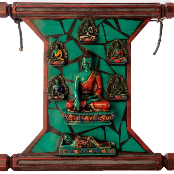 Meditation Buddha panel with Dhyani-Buddha (Pancha-Buddhas) made of resin 40 x 32 cm | Handmade from Nepal | Buddhapur