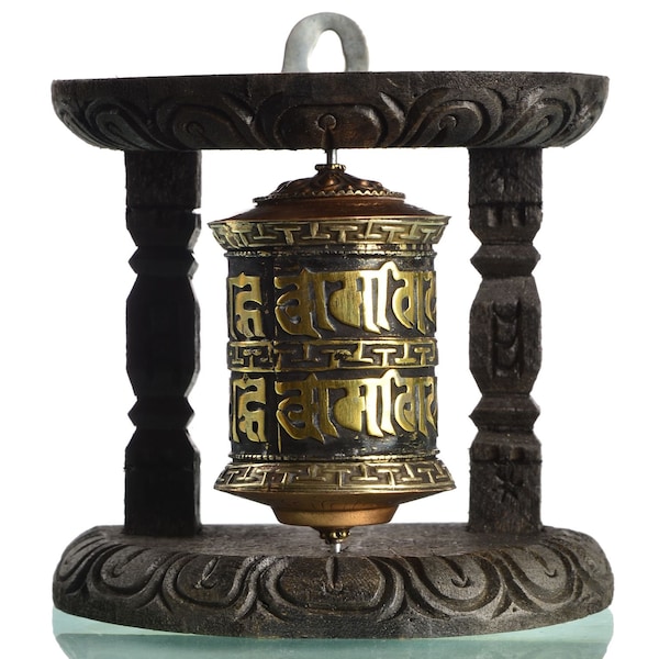 Tibetische Wandgebetsmühle - 10 cm | Gebetsmühle Kunsthandwerk | Ritualgegenstand für Altar | Handarbeit aus Nepal