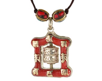 Buddhist necklace with prayer wheel - handmade from Nepal | Ethno Jewelry