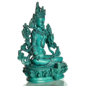 Green Tara statue 15 cm resin casting resin turquoise Green Tara Handcrafted from Nepal Buddha figure Buddha statue image 2