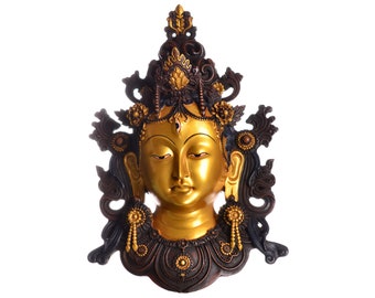 Grüne Tara Maske (Wandbehang) aus Resin (Gießharz) gold | Handarbeit aus Nepal