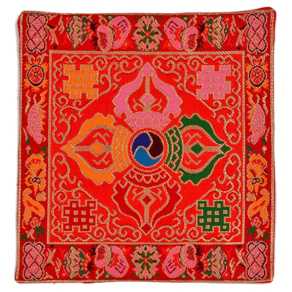 Couverture d’autel bouddhiste Dorje rouge - Couverture d’autel de maison tibétaine - faite à la main du Népal