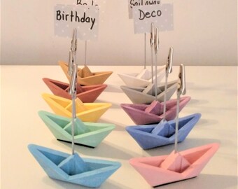 10 Mini Origami Segelboote Foto Halter Clip, Yumilab, Seedekoration, Segeln, Boot, Veranstaltungen, Geschenk, Taufe.