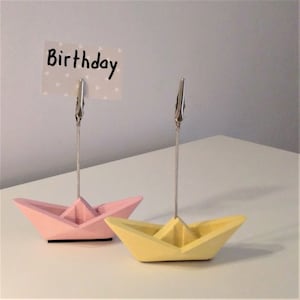 2 mini żaglówki origami z klipsem do mocowania zdjęć, dekoracja morska, żeglarstwo, łódź, wydarzenia, prezent, chrzest, uchwyt na menu, Yumilab