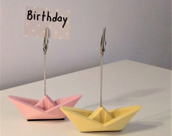 2 Mini Origami Segelboote Foto Halter Clip, Yumilab, Seedekoration, Segeln, Boot, Veranstaltungen, Geschenk, Taufe.