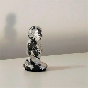 3 Caganer figurines in grey ceramic resin with silver metal finish, Barcelona, nativity scene, gift, Christmas decoration, Catalonia, event.
