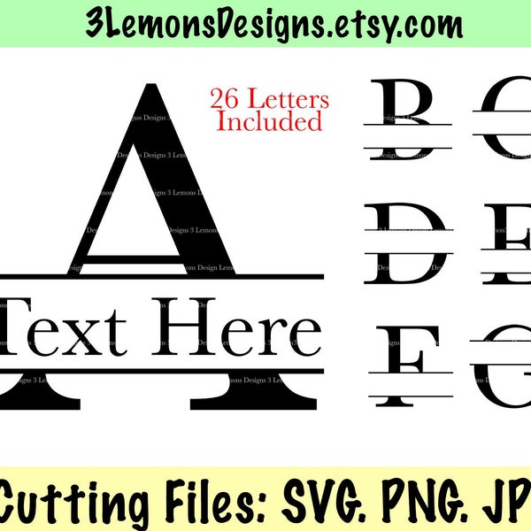 Split letter SVG, spliced sliced, monogram, last name letter, serif letter, svg png jpg, cricut silhouette cutting file, farmhouse sign svg