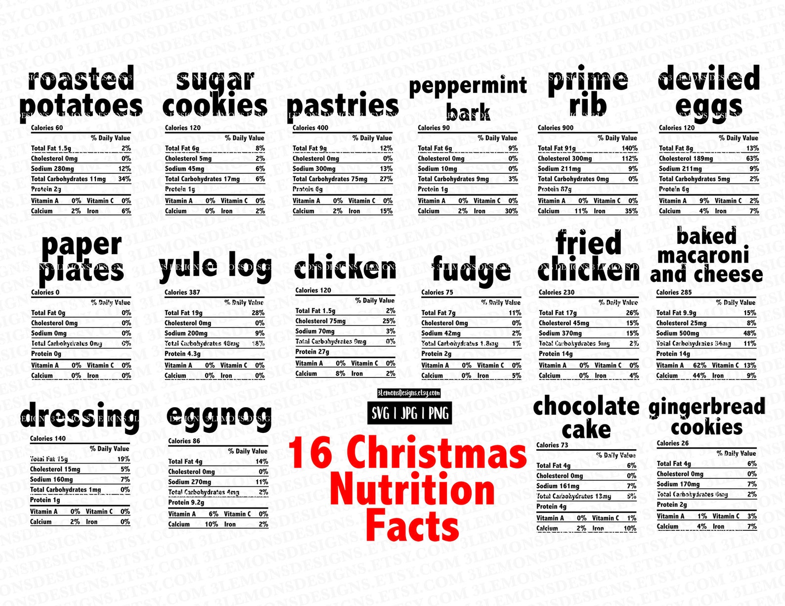 Christmas Dinner Food Nutrition Facts 16 Bundle Svg Shirt Etsy