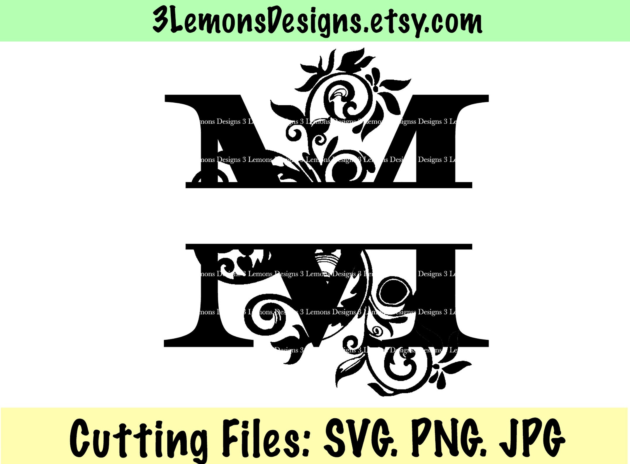 Download Split Letter M Svg Floral Spliced Sliced Monogram Last Name Etsy