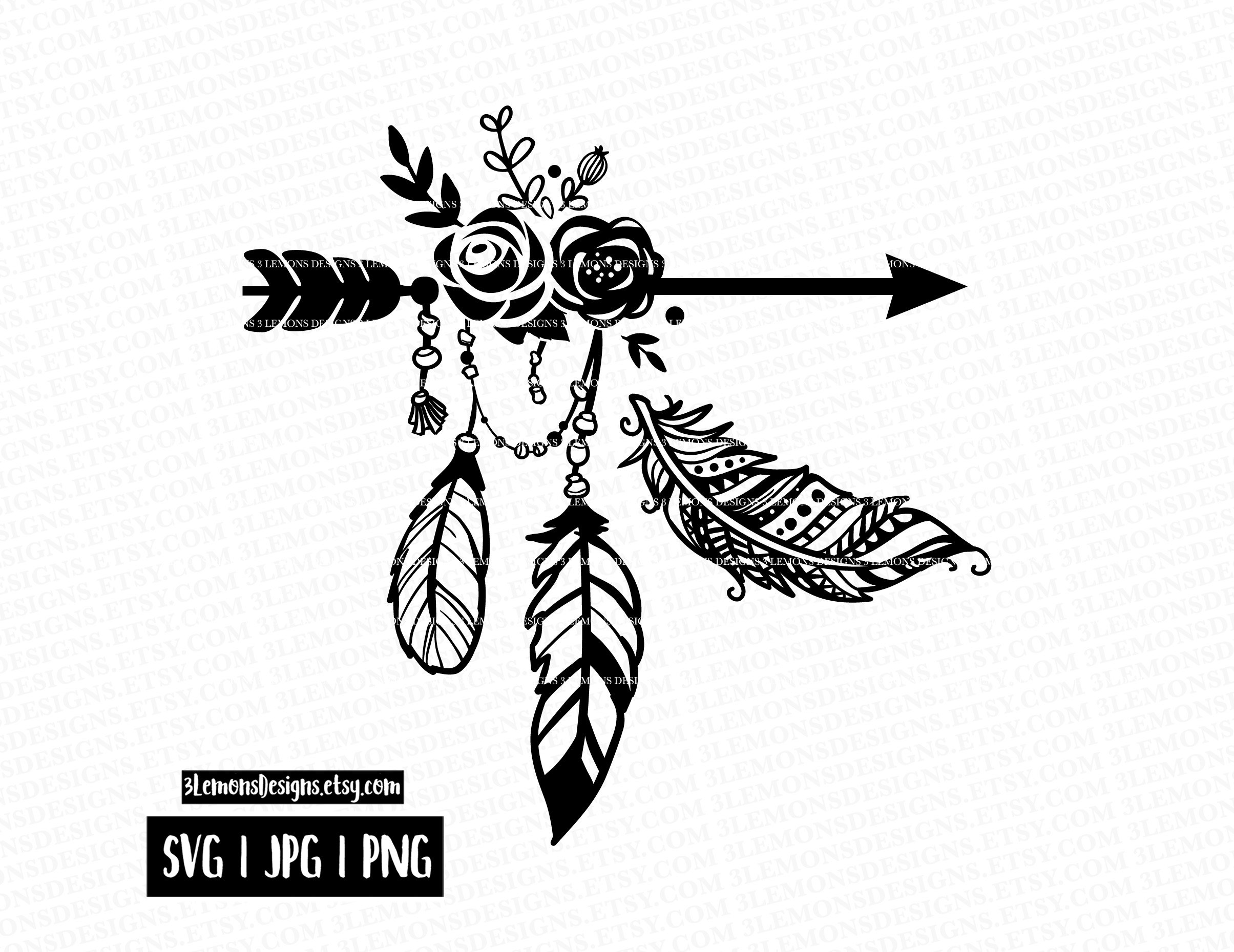 Bohemian arrow SVG feathers boho feathers boho arrow cute Etsy
