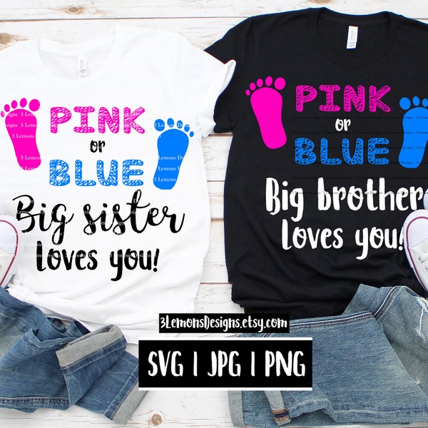 Gender reveal svg for tshirt Bundle, sex of baby pink blue big sister brother loves you gender reveal party shirt svg png jpg cricut silhoue