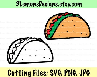 Taco SVG schneiden Datei, Taco Dienstag, voller Farbe und schwarz und weiß