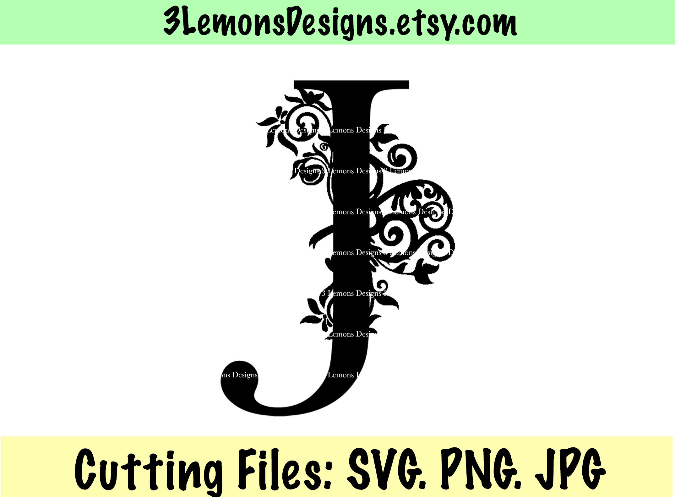 Download Floral J letter SVG monogram last name letter serif letter | Etsy