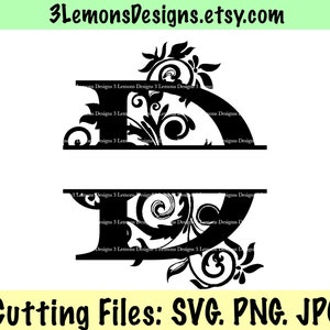 Split Letter D SVG, Floral Spliced Sliced, Monogram, Last Name Letter ...