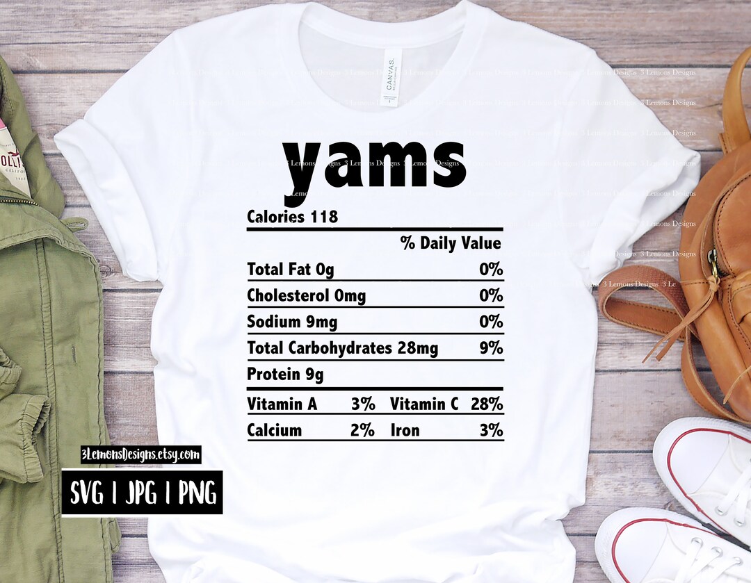 Yams Nutrition Facts Svg, Thanksgiving Christmas Food Svg, Thanksgiving