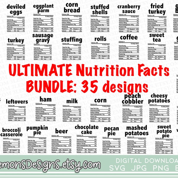 Thanksgiving food nutrition facts 35 bundle svg, shirt design, christmas funny food shirt, thankful, svg png, cricut silhouette, htv iron on