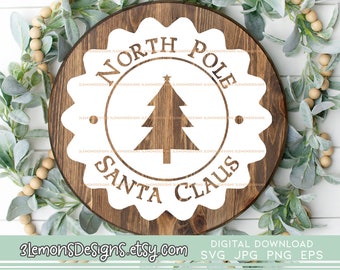 Santa Claus SVG, conception d’autocollant de pôle Nord, timbre de pôle nord, joyeux Noël, arbre de Noël, svg png jpg