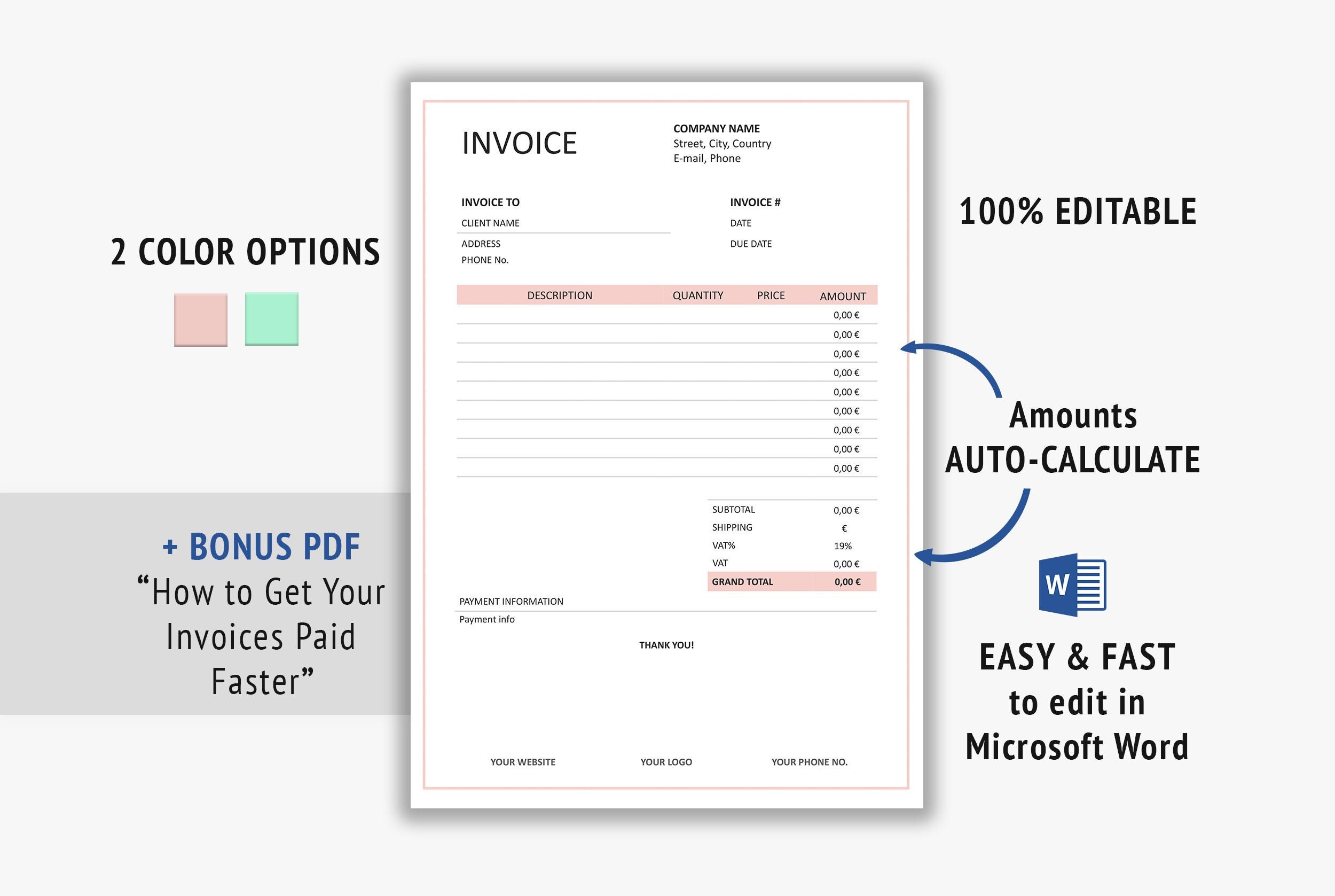invoice template instant download printable invoice design etsy australia