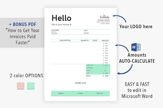 invoice template instant download printable invoice design etsy canada