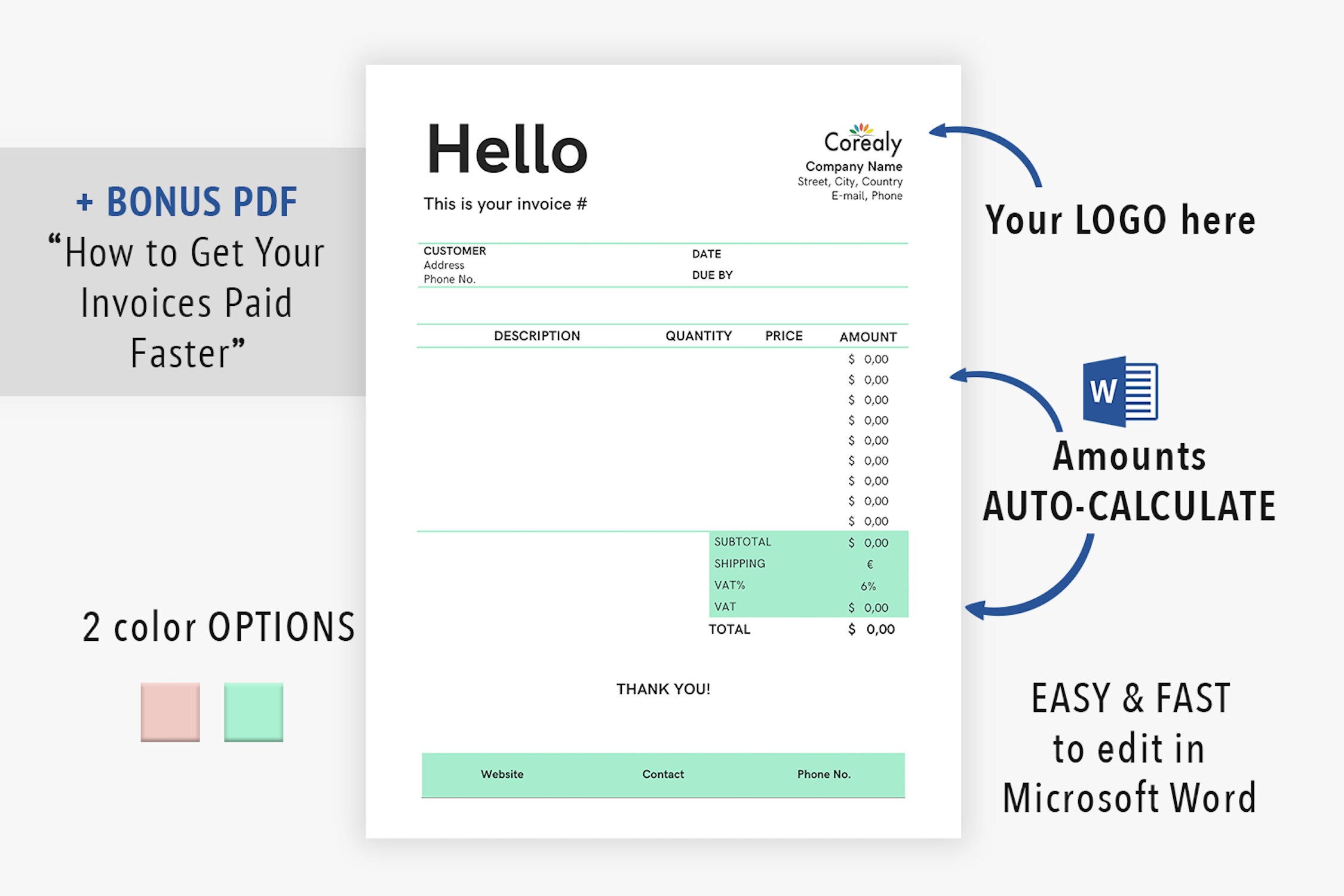 invoice template instant download printable invoice design etsy new zealand
