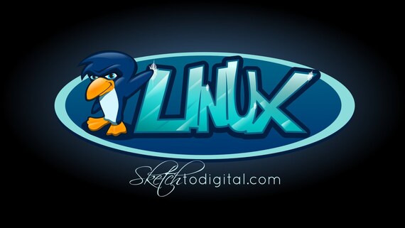 Linux Penguin Standing Next To Ice Blue Linux Logo Etsy