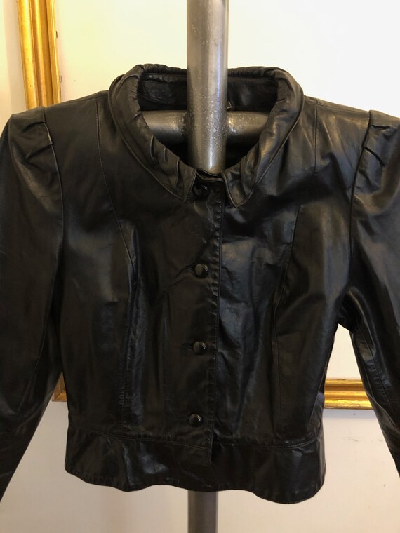 Vintage 1970's Black Leather Jacket/ Waist Length
