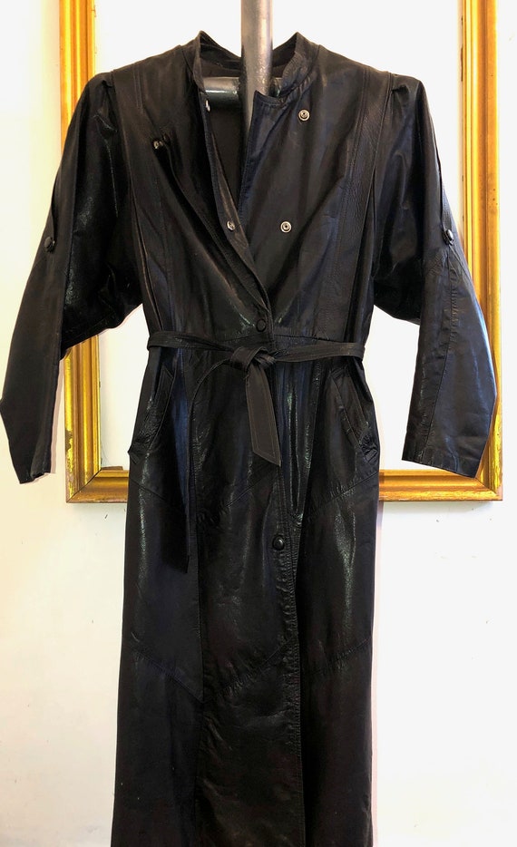 Vintage Women's Long Leather Trench Coat 1960s-197