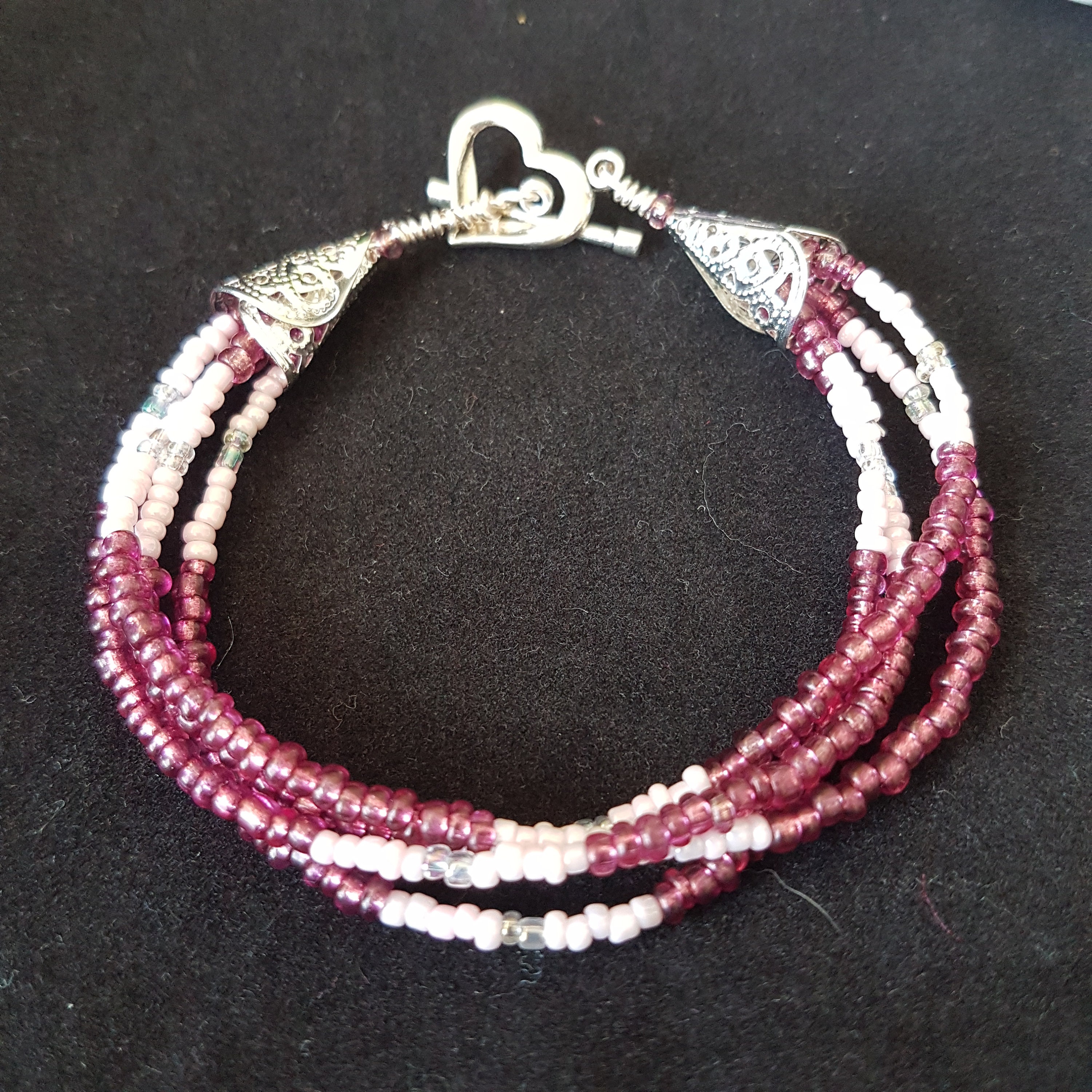 Multi-strand Bracelet Maroon and Pink Bracelet Cone Ends - Etsy UK