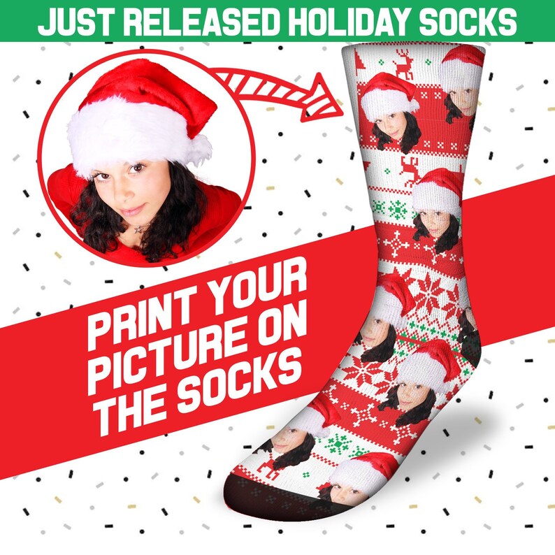 Christmas Custom Face Photo Socks Picture on a Sock Personalized Sock Funny Gift Socks for Christmas Custom Socks Unique custom gift
