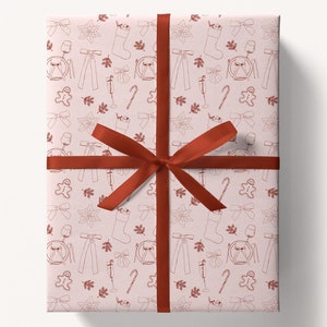 Handdrawn Whimsical Holiday Doodles Gift Wrap, Artistic Gift Wrap, Wrapping Paper Sheets for Christmas, Illustrated Christmas Gift Wrap