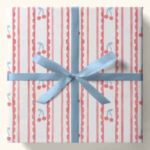 Kirschen Geschenkpapier, Aquarell Kirschfrucht Geschenkverpackung, handbemaltes Geschenkpapier, Benutzerdefinierte Geschenkpapierbögen, Sommer Obst Geschenkpapier