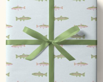 Handpainted Rainbow Trout Gift Wrap, Fish Gift Wrap, Hand Painted Wrapping Paper, Watercolor Wrapping Paper Sheets, Trout Fish Gift Wrapping
