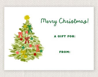 Personalized Watercolor Christmas Tree Gift Stickers, Family Gift Tag Sticker, Personalized Holiday Gift Stickers, Custom Gift Stickers
