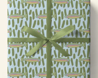 Handpainted Rainbow Trout Gift Wrap, Fish Gift Wrap, Hand Painted Wrapping Paper, Artistic Wrapping Paper Sheets, Trout Fish Gift Wrap Paper