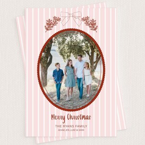 Kerstfotokaart, strikken grillig roze rood vakantiefotokaart, digitale kerstfotokaarten, bedrukte coquette bow kerstfotokaarten