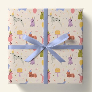 Feestpuppy&#39;s Verjaardagscadeaupapier, hondencadeaupapier, handgeschilderd inpakpapier, artistiek inpakpapier, cadeauverpakking verjaardag puppy honden