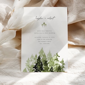 Wedding Invitation, Wedding Invitation Template, Wedding Invite Suite, Mountain Wedding Invitation, Forest Trees Wedding Invite Template