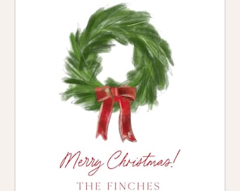 Personalized Hand Painted Wreath Gift Stickers, Family Square Gift Tag Sticker, Personalized Holiday Gift Stickers, Custom Holiday Stickers