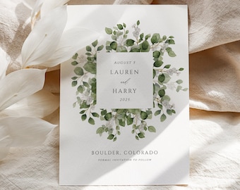 Élégant Enregistrer la date, Modèle de mariage, Changer la date, Invitation DIY, Imprimable Enregistrer la date, Modifiable Enregistrer la date, Verdure Enregistrer la date