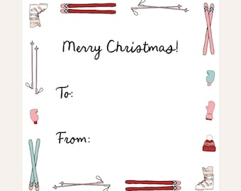 Personalized Skiing Gift Stickers, Family Square Gift Tag Sticker, Personalized Holiday Gift Sticker, Custom Ski Family Stickers Gift Giving