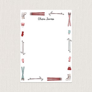 Hand Drawn Ski Notepad, Personalized Notepad Gifts, Holiday Notepads, Winter Skiing Notepad with Name, Custom Notepad, Ski Illustration Gift