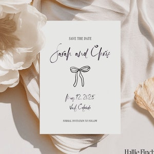 Modern Bow Wedding Save the Date Invitation, Save the Date with Bows, Wedding Invitations with Bows, Hand-drawn Bow Wedding Invitations, B01