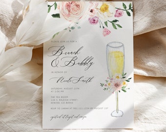 Floral Brunch and Bubbly Bridal Shower Invitation Template, Bridal Shower Invite, Printable Bridal Shower Invite, Instant, Printable, DIY