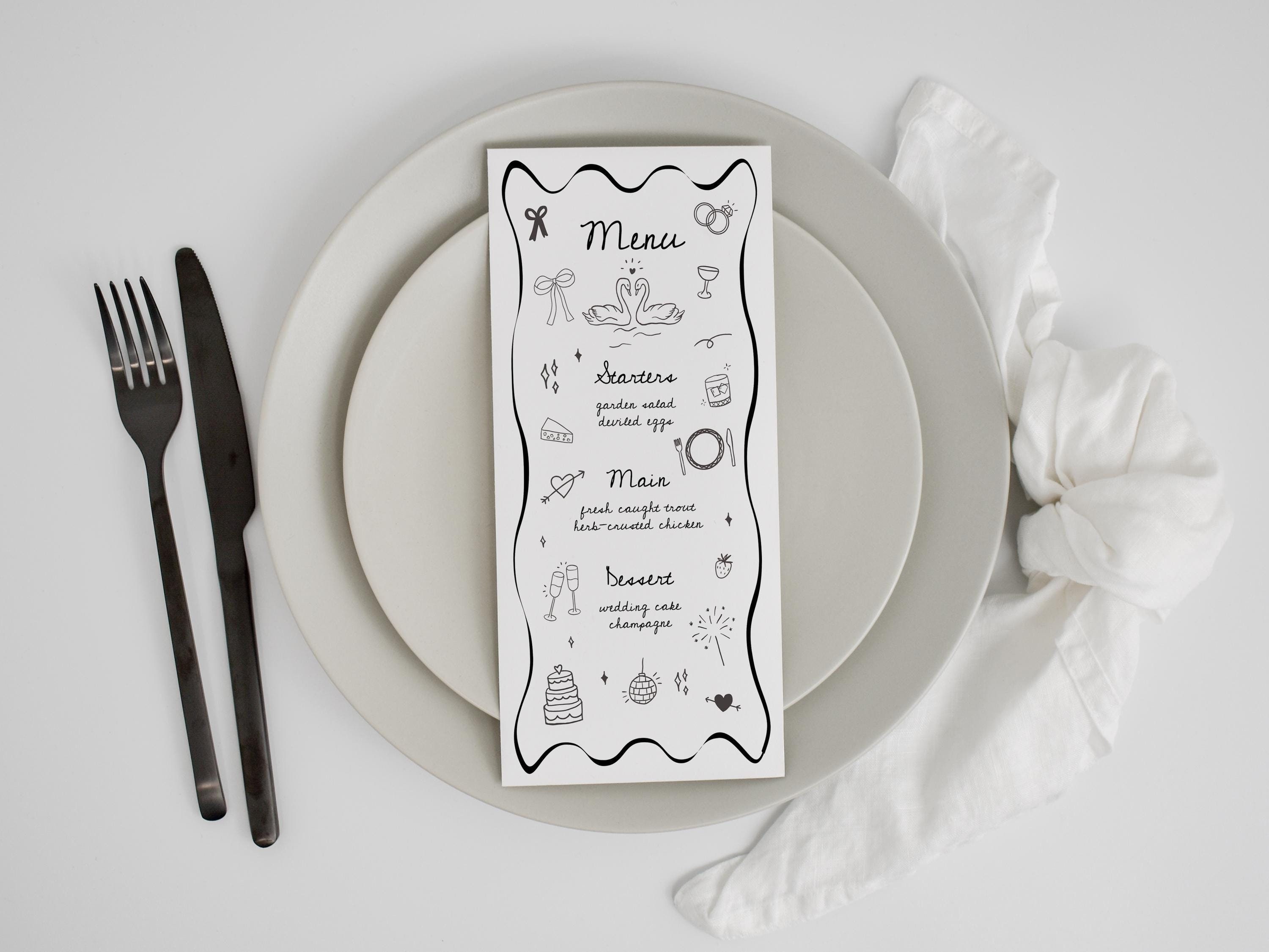 Handmade Menu Drawing Doodle Handdrawn Illustrations Menu Template for Wedding Events Party ...